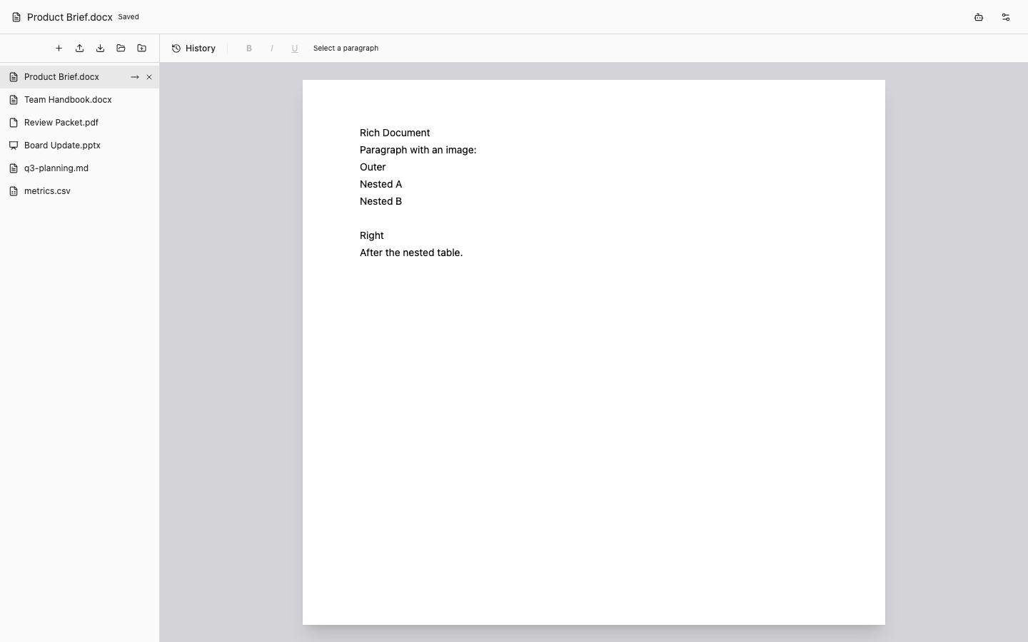 Alloy's document workspace with a sample Word document open, a file sidebar, and formatting controls.